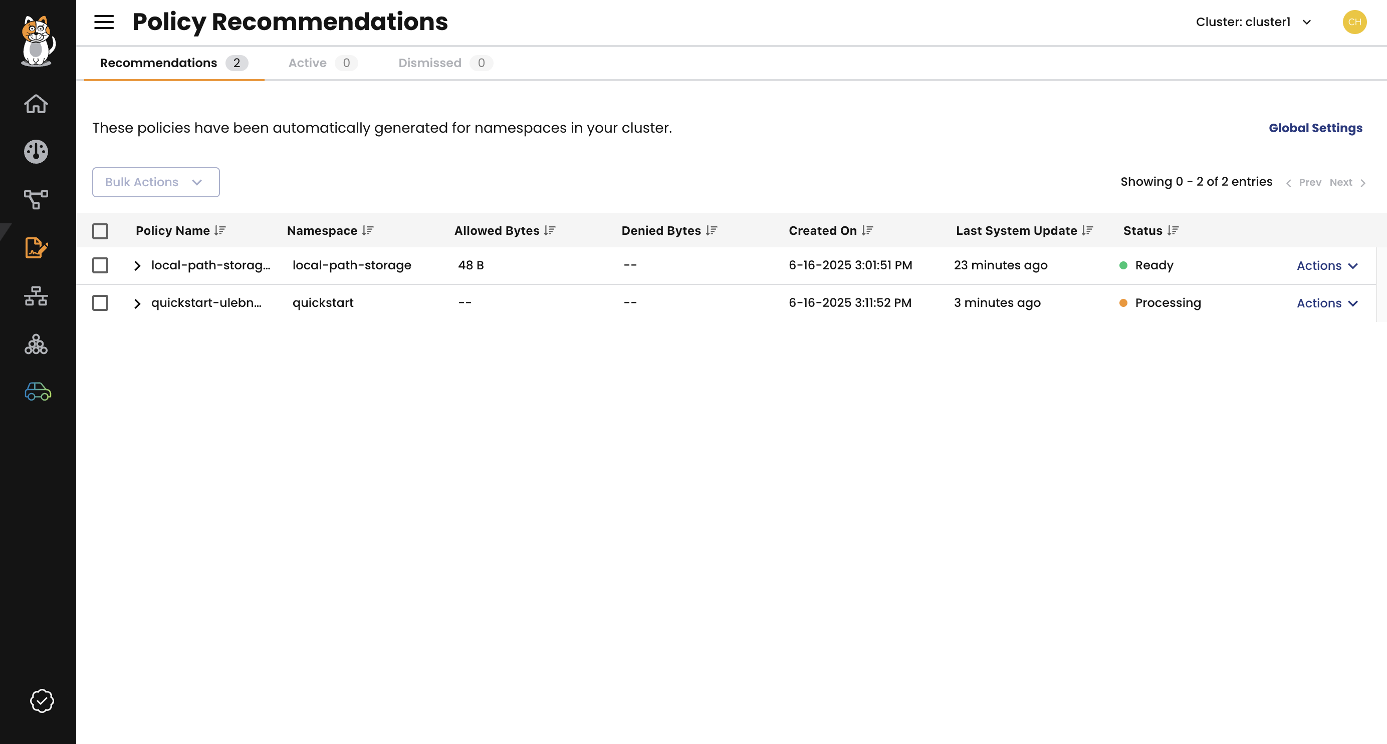 The Policy Recommendations page.